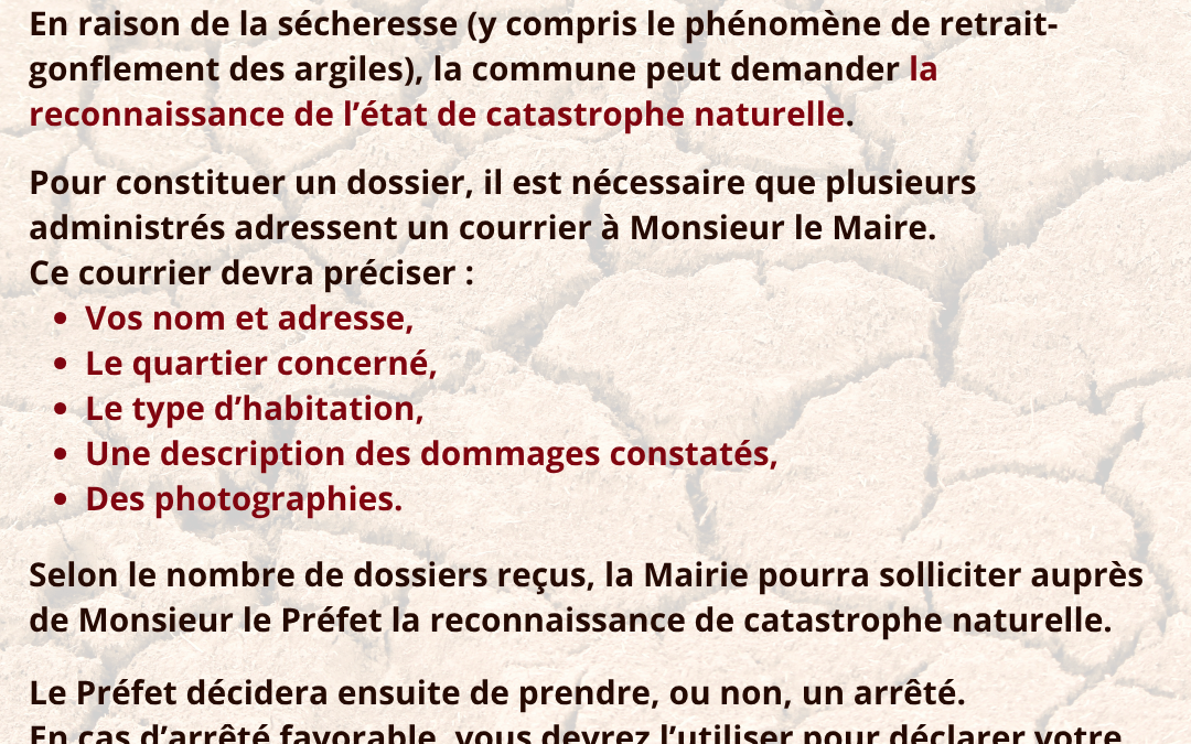 Demande de reconnaissance – Catastrophe naturelle